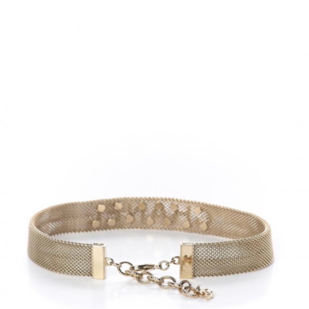 CHANEL logo Gold Mesh Choker Necklace + Box - Picture 7 of 8